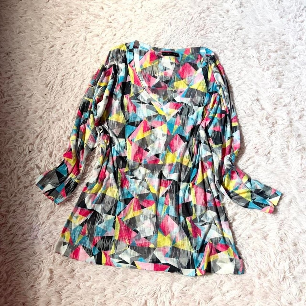 Vintage Colorful Abstract Geometric Rainbow Sheer Burnout Y2K Baby Tee Womens L